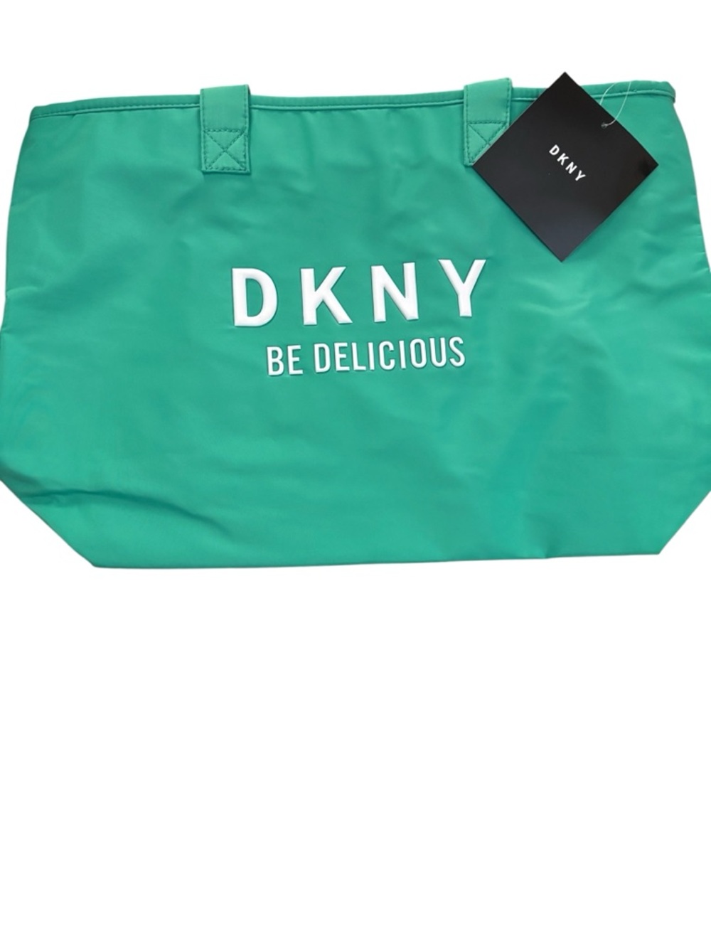 DKNY Teal Logo Tote with White Lettering